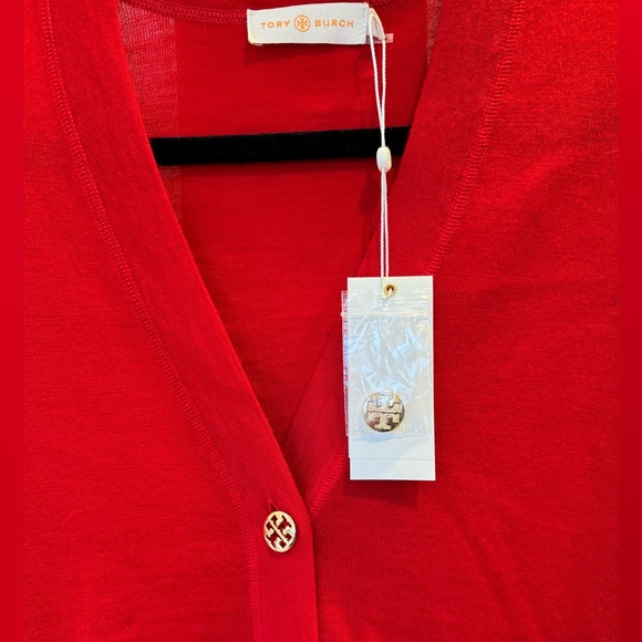 ⭐️NWT⭐️Tory Burch Simone Cardigan-Red with Gold Tory Burch Logo Buttons - Picture 2 of 5